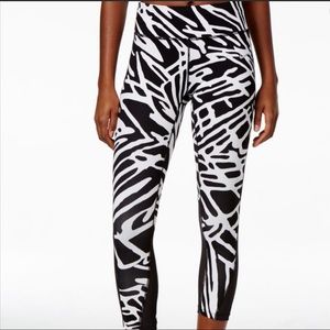 Nike Cropped Running Tights Leggings Women S Zebra Print Mesh Panel B&W Dri Fit